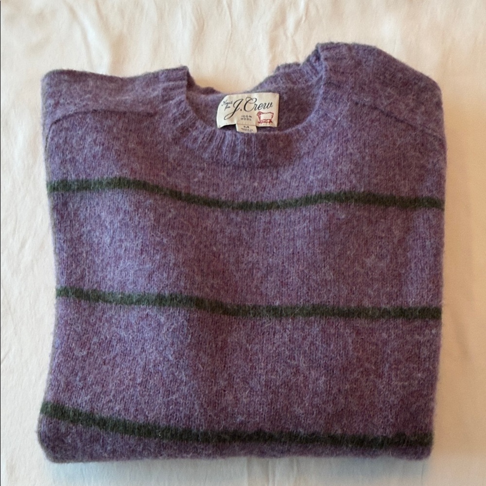 J. Crew Lavender and Olive Striped Crewneck Sweater - Picture 5 of 5